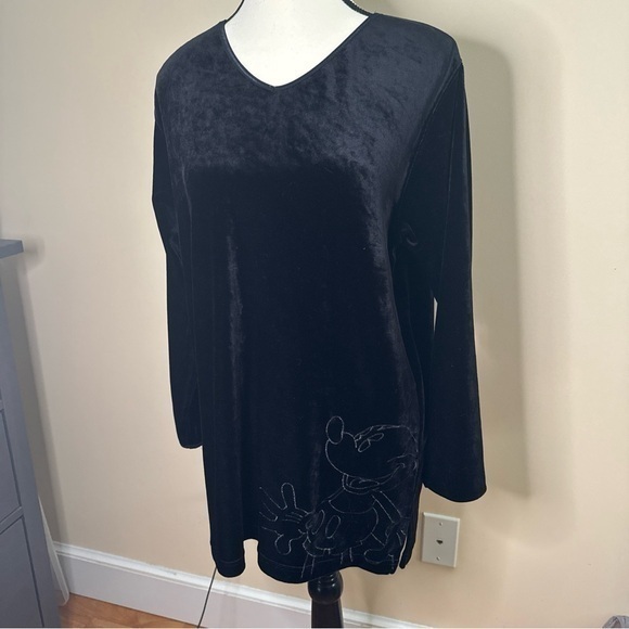 Disney Tops - Disney SM Black Velvet Long Sleeve Top with Embroidered Mickey Mouse Design